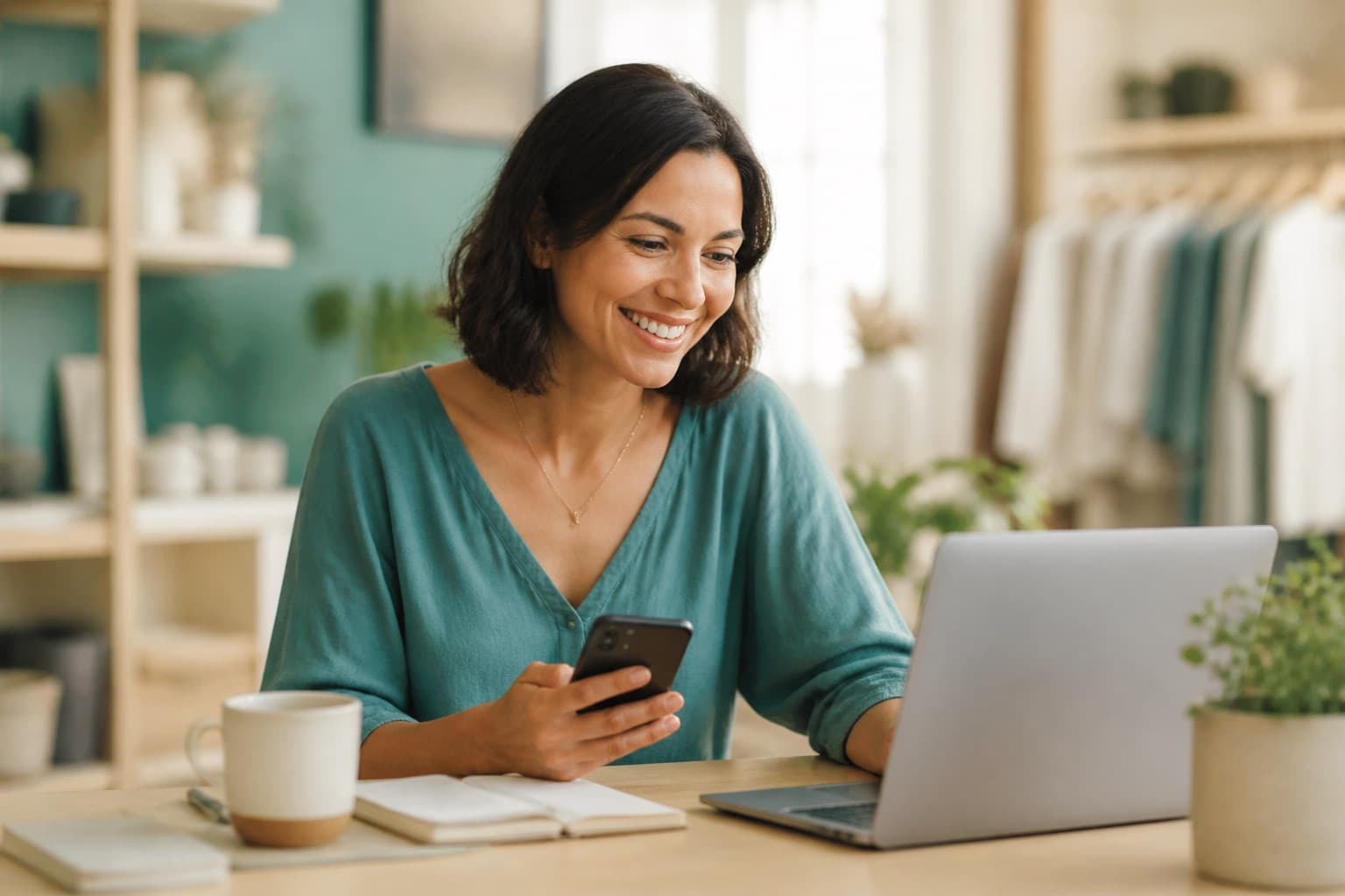 Persona atendiendo consultas de su negocio desde la computadora